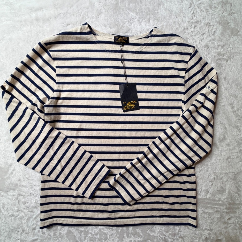 Le Mont St Michel Thurin Breton Striped Top Off-White Navy Blue Large NWT